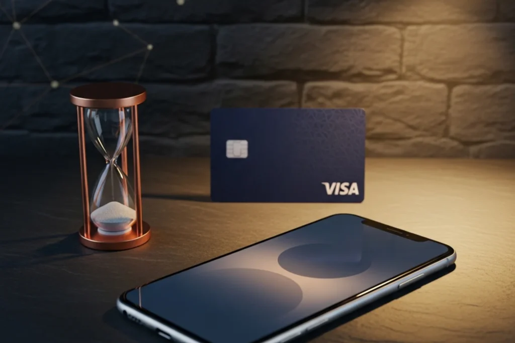Ilustración editorial: Retirar con tarjeta Visa del casino online en España